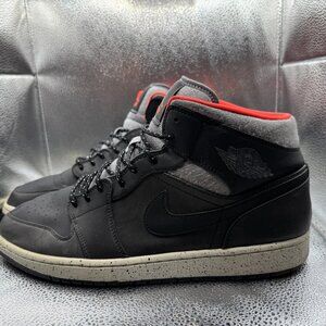 Size 13 Nike Air Jordan 1 Mid Holiday Black Mens Leather Sneakers 811124-035